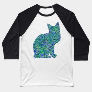 Sitting Cat in Blue Lime Leopard Print Baseball T-Shirt